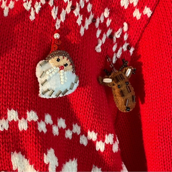 Just B Lg Cutest “Ugly Christmas Sweater”, Felt/Beaded Stuffed Reindeer, Santas - Picture 9 of 16